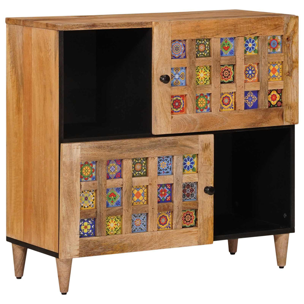 Sideboard mit Speicher Natur 80 x 33 x 75 cm Massivholz Mango