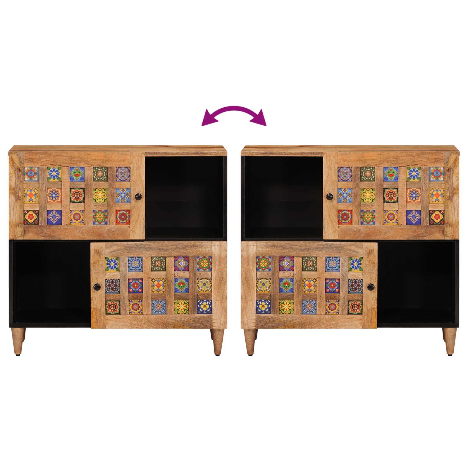 Sideboard mit Speicher Natur 80 x 33 x 75 cm Massivholz Mango
