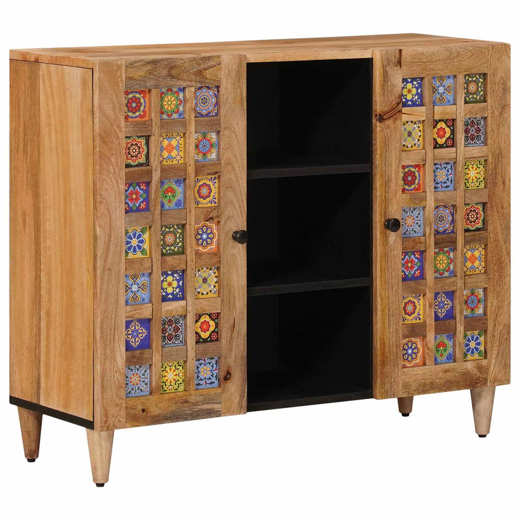 Sideboard mit Regal Natur 90 x 33 x 75 cm Massivholz Mango