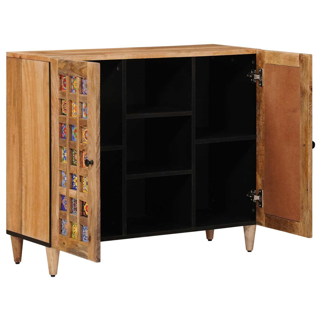 Sideboard mit Regal Natur 90 x 33 x 75 cm Massivholz Mango