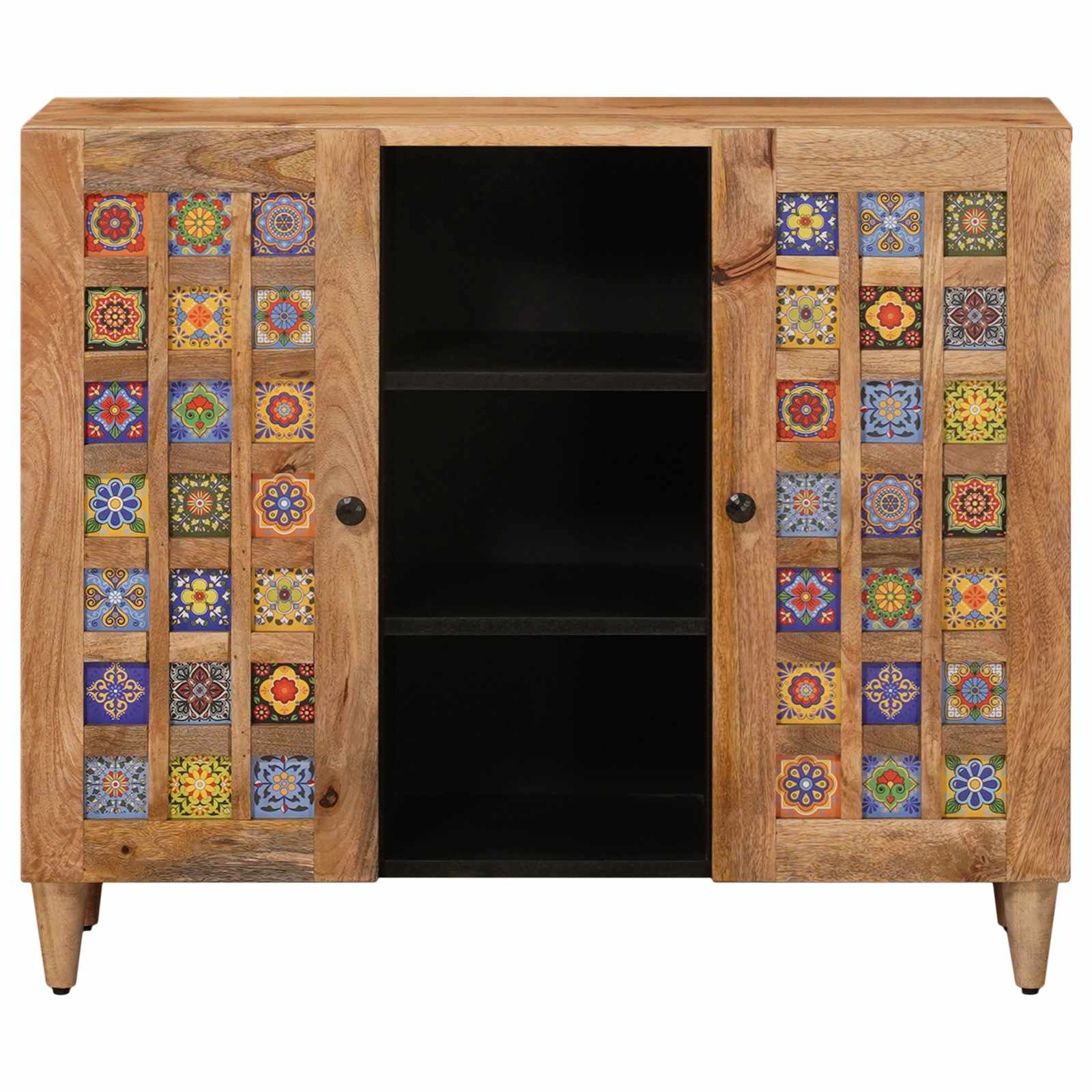 Sideboard mit Regal Natur 90 x 33 x 75 cm Massivholz Mango