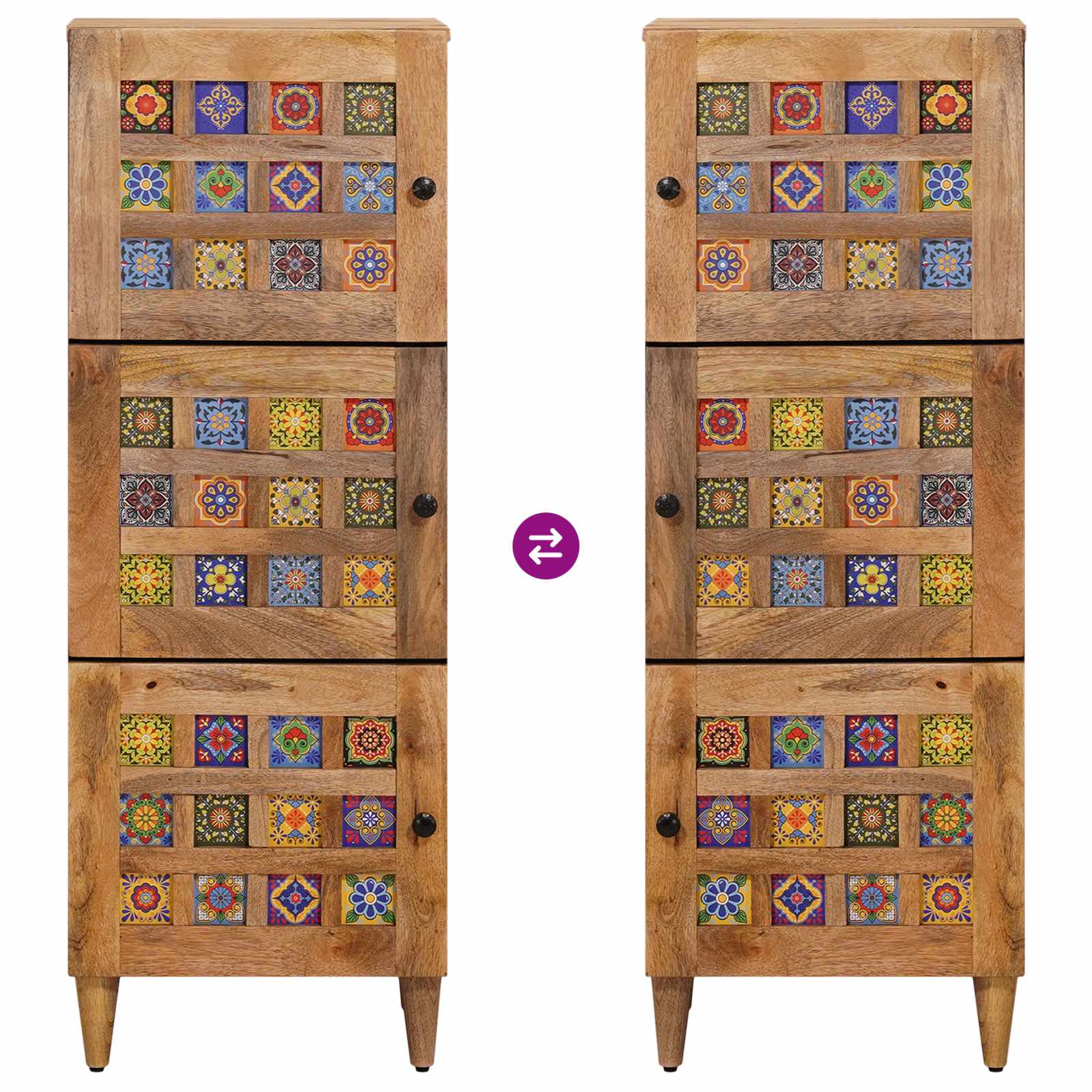 Highboard mit Speicher Natur 40 x 33 x 110 cm Massivholz Mango