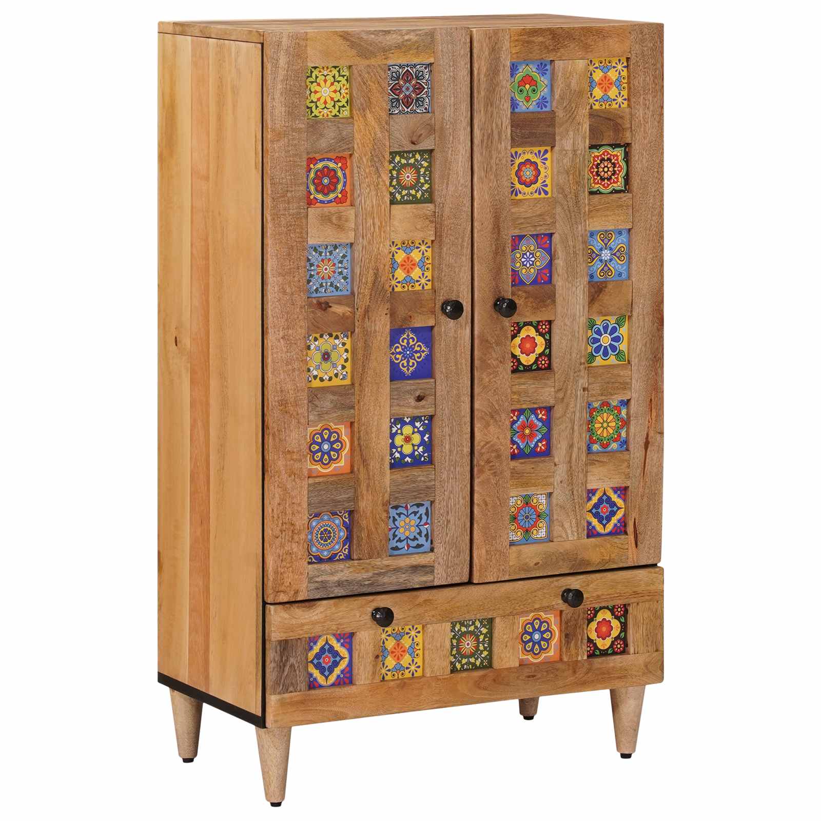 Highboard mit Tür Natur 60 x 33,5 x 100 cm Massivholz Mango