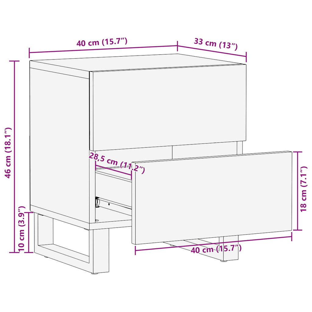 Nachttisch Braun 40 x 33 x 46 cm Massivholz Mango