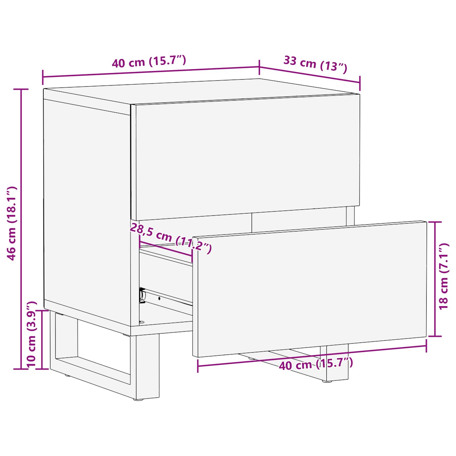 Nachttisch Braun 40 x 33 x 46 cm Massivholz Mango