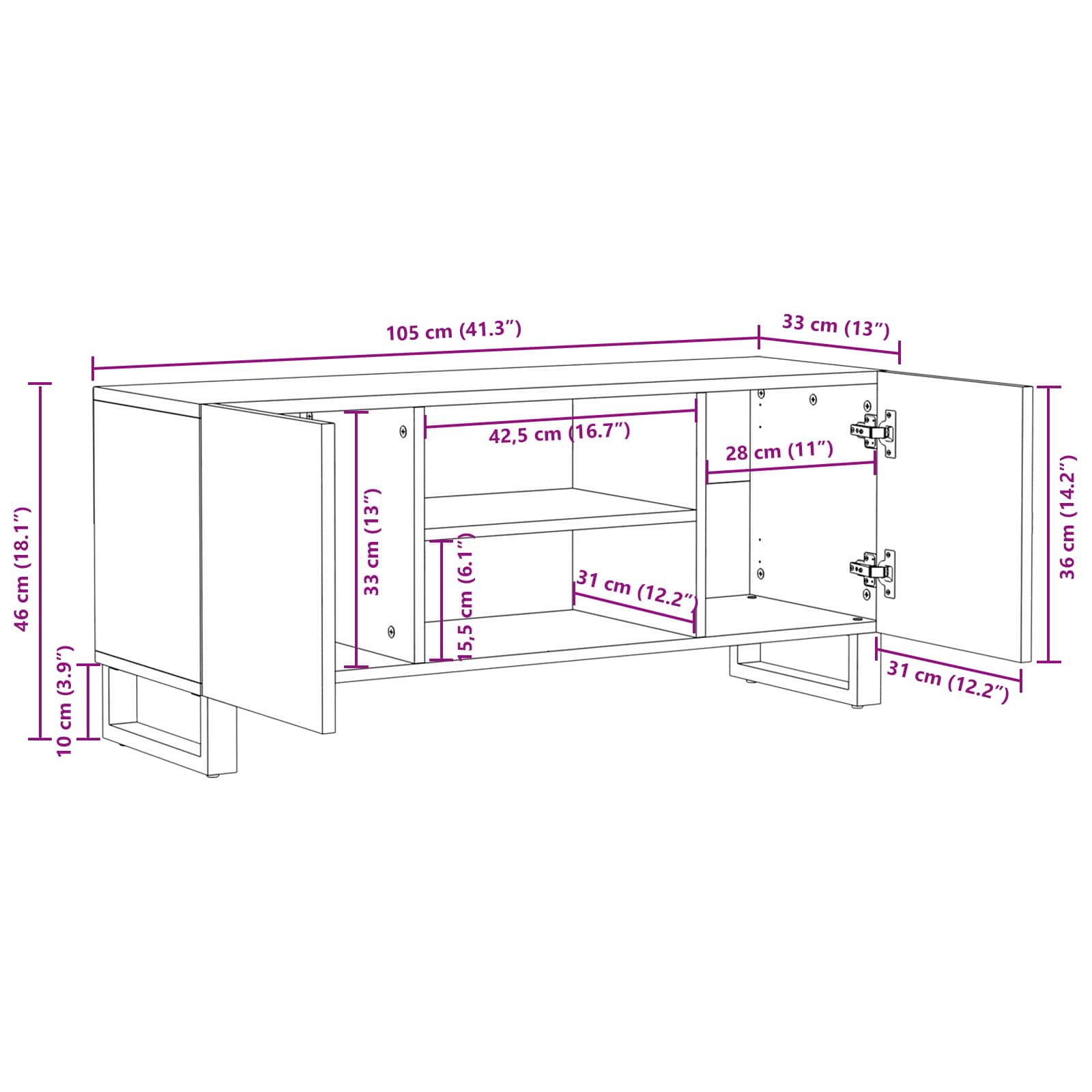 TV-Schränk mit Speicher Braun 105 x 33 x 46 cm Massivholz Mango