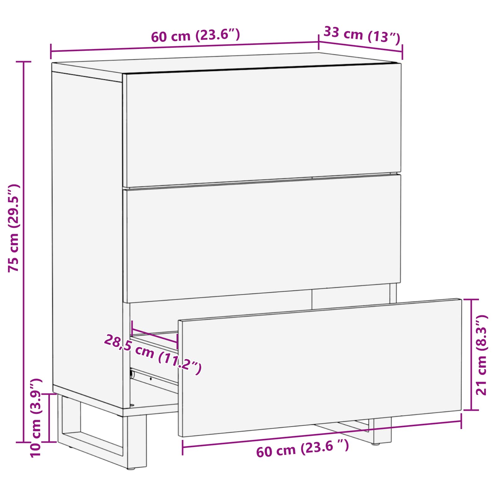 Aufbewahrungs-Sideboard Braun 60 x 33 x 75 cm Massivholz Mango