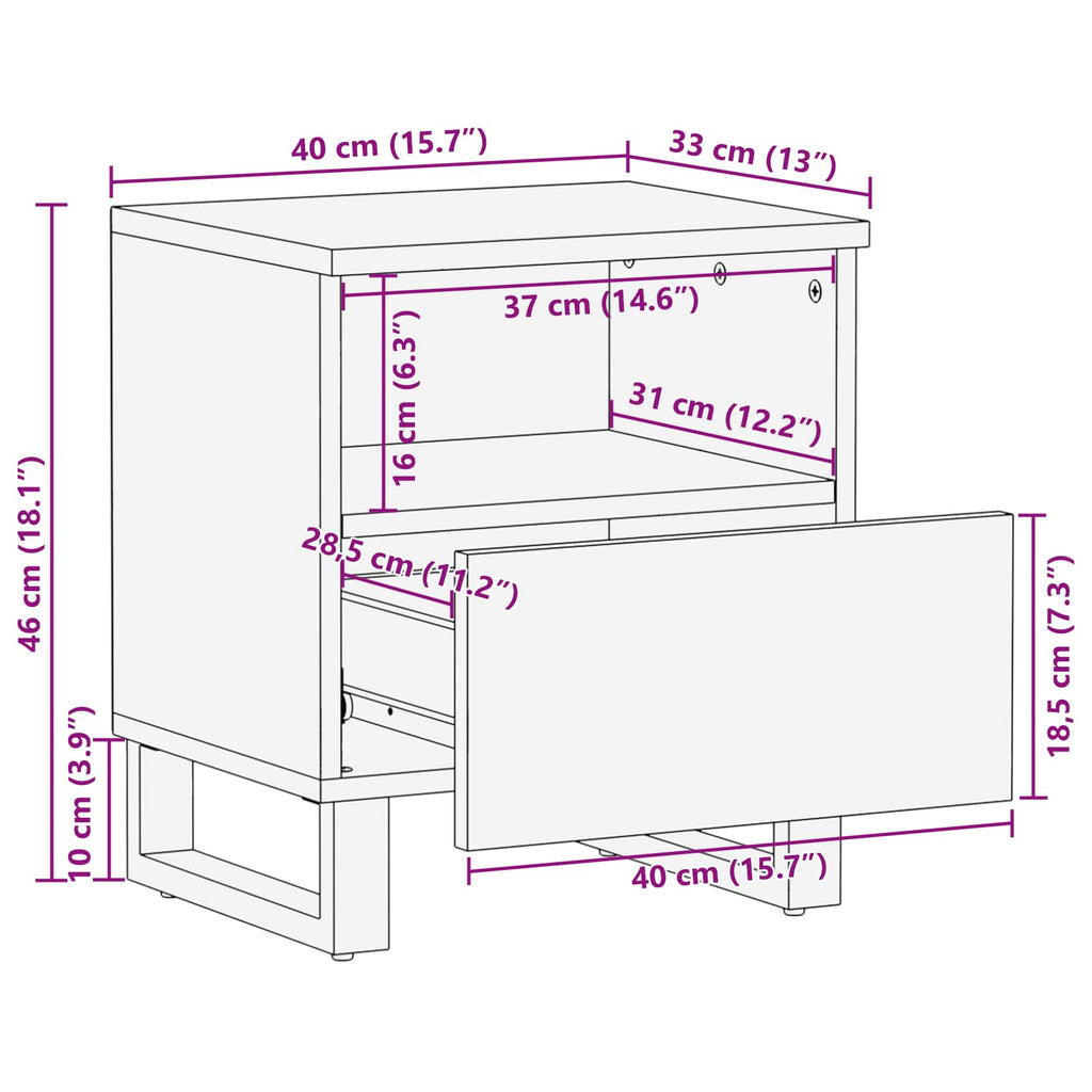 Bettkasten Braun 40 x 33 x 46 cm Massivholz Mango