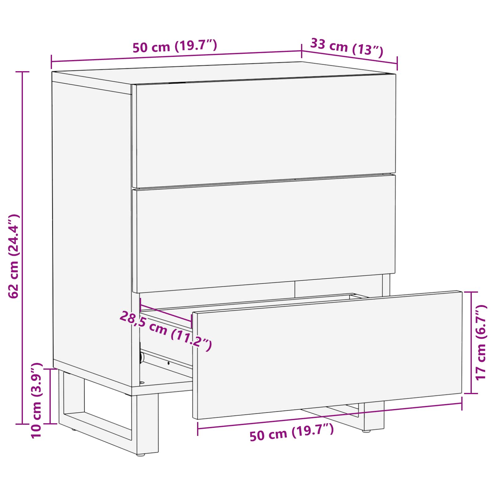 Bettkasten Braun 50 x 33 x 62 cm Massivholz Mango