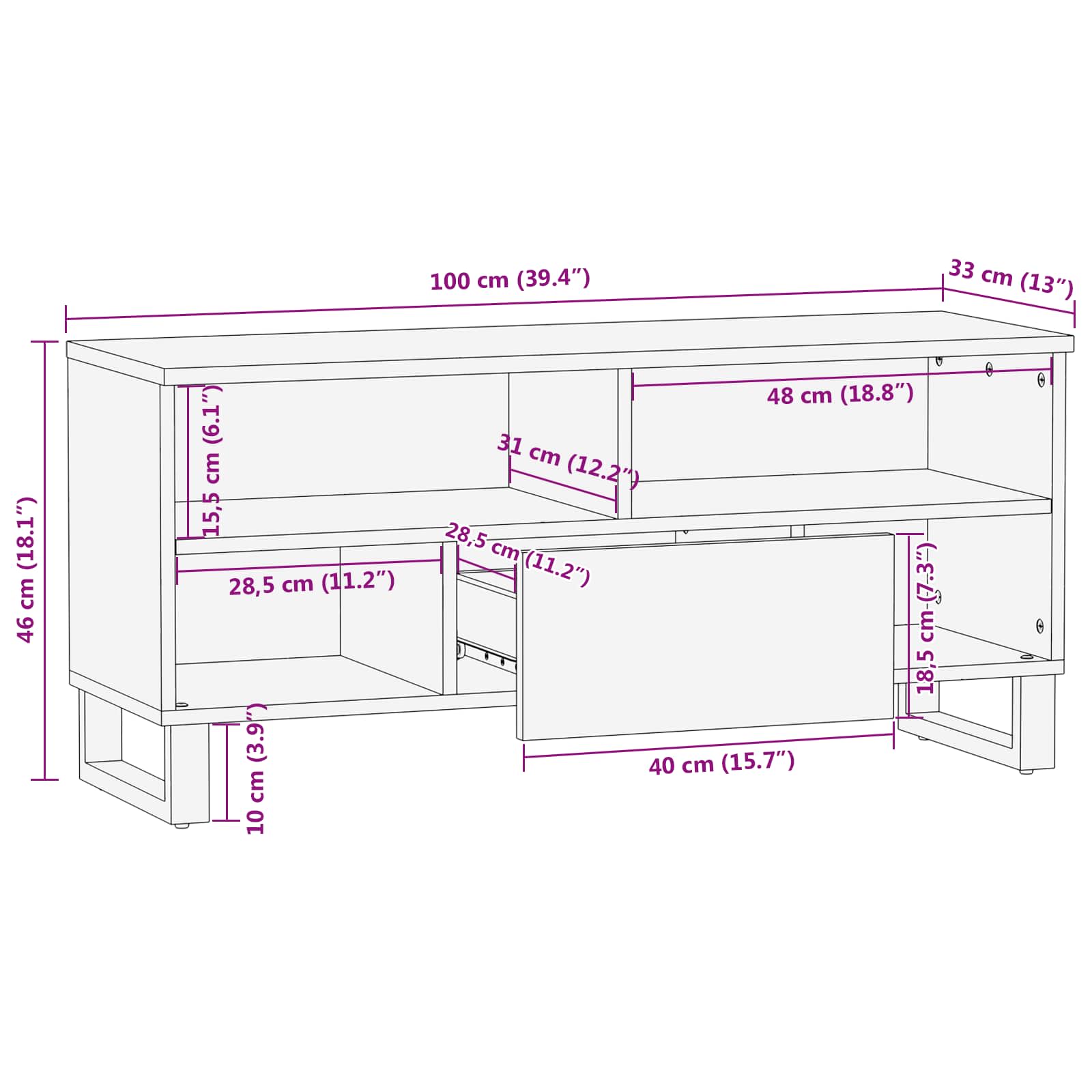 TV-Schränk mit Regal Braun 100 x 33 x 46 cm Massivholz Mango