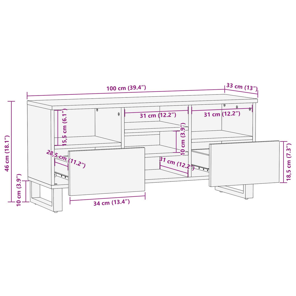 TV-Schränk Corona Braun 100 x 33 x 46 cm Massivholz Mango