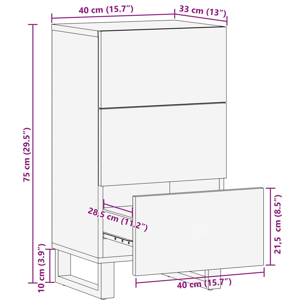 Seitenschrank Braun 40 x 33 x 75 cm Massivholz Mango