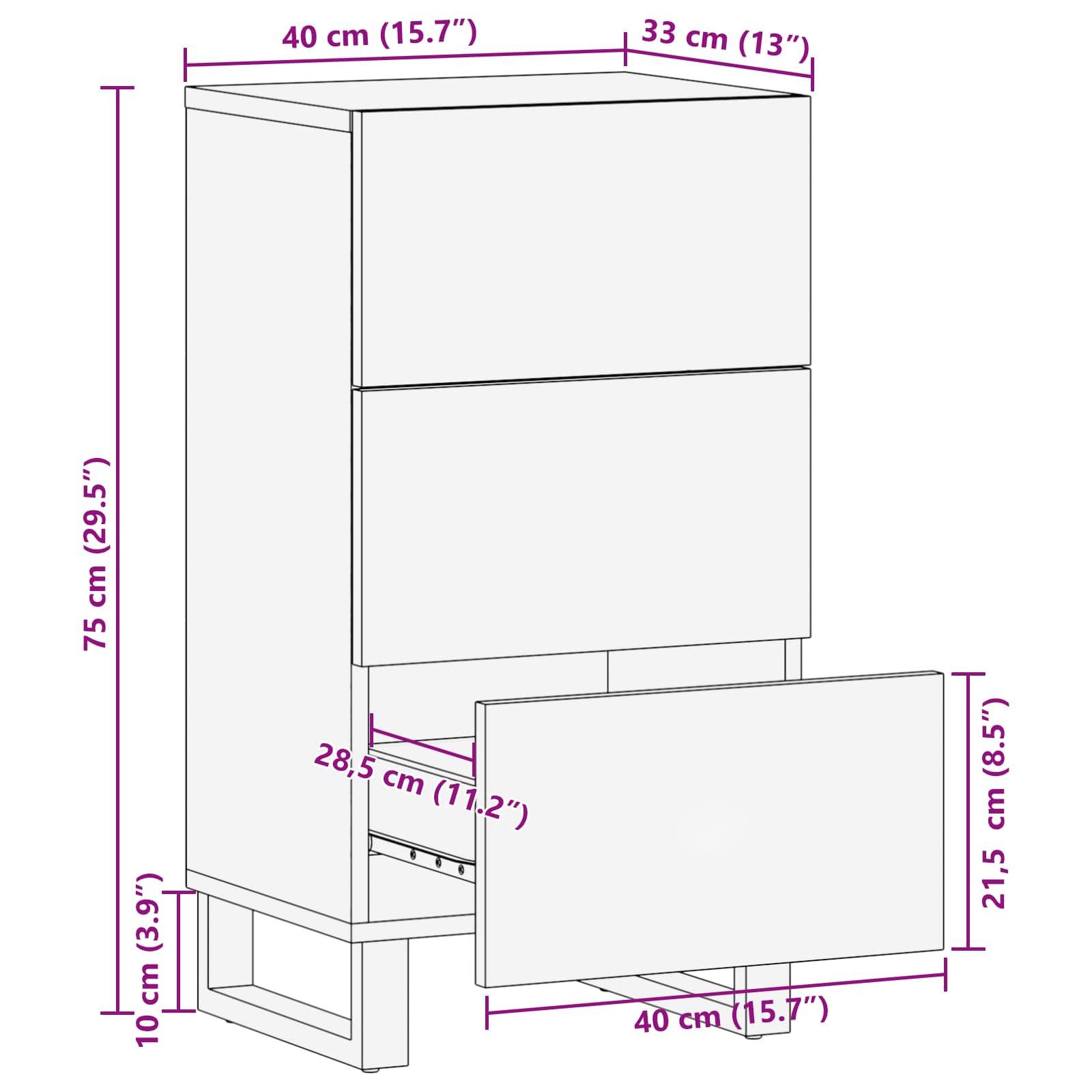 Seitenschrank Braun 40 x 33 x 75 cm Massivholz Mango