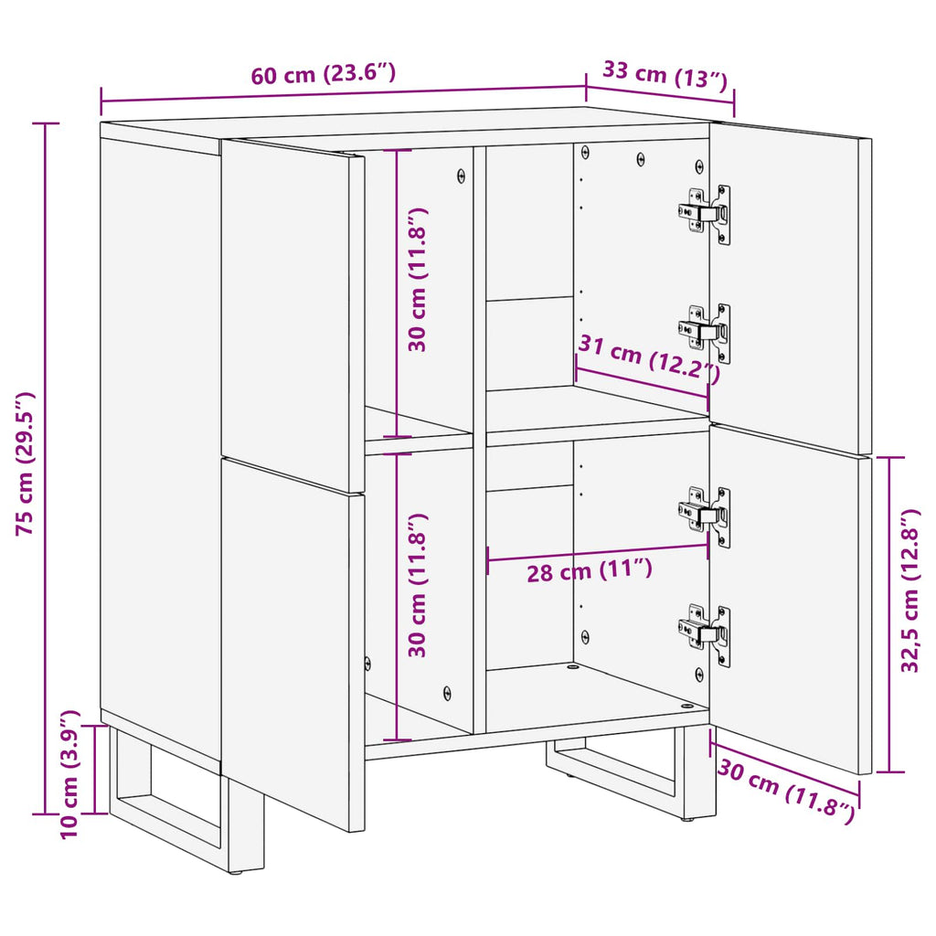Seitenschrank mit Tür Braun 60 x 33 x 75 cm Massivholz Mango