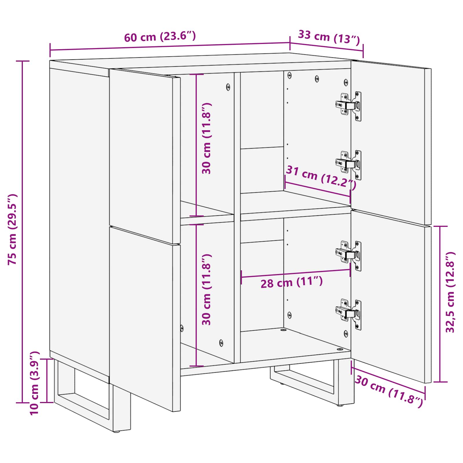 Seitenschrank mit Tür Braun 60 x 33 x 75 cm Massivholz Mango