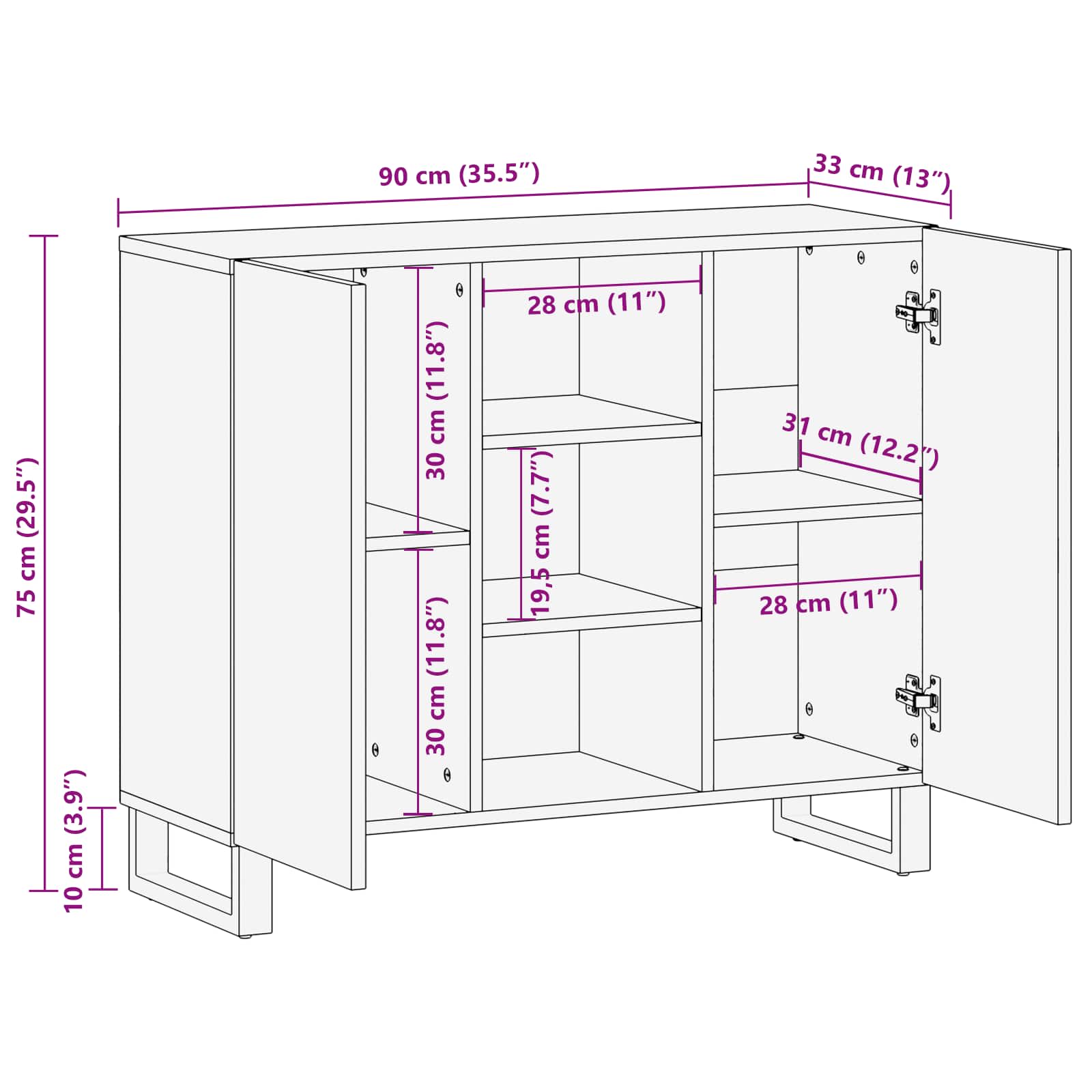 Seitenschrank mit Tür Braun 90 x 33 x 75 cm Massivholz Mango