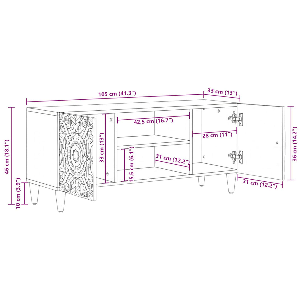 TV-Schränk Braun 105 x 33,5 x 46 cm Massivholz Mango