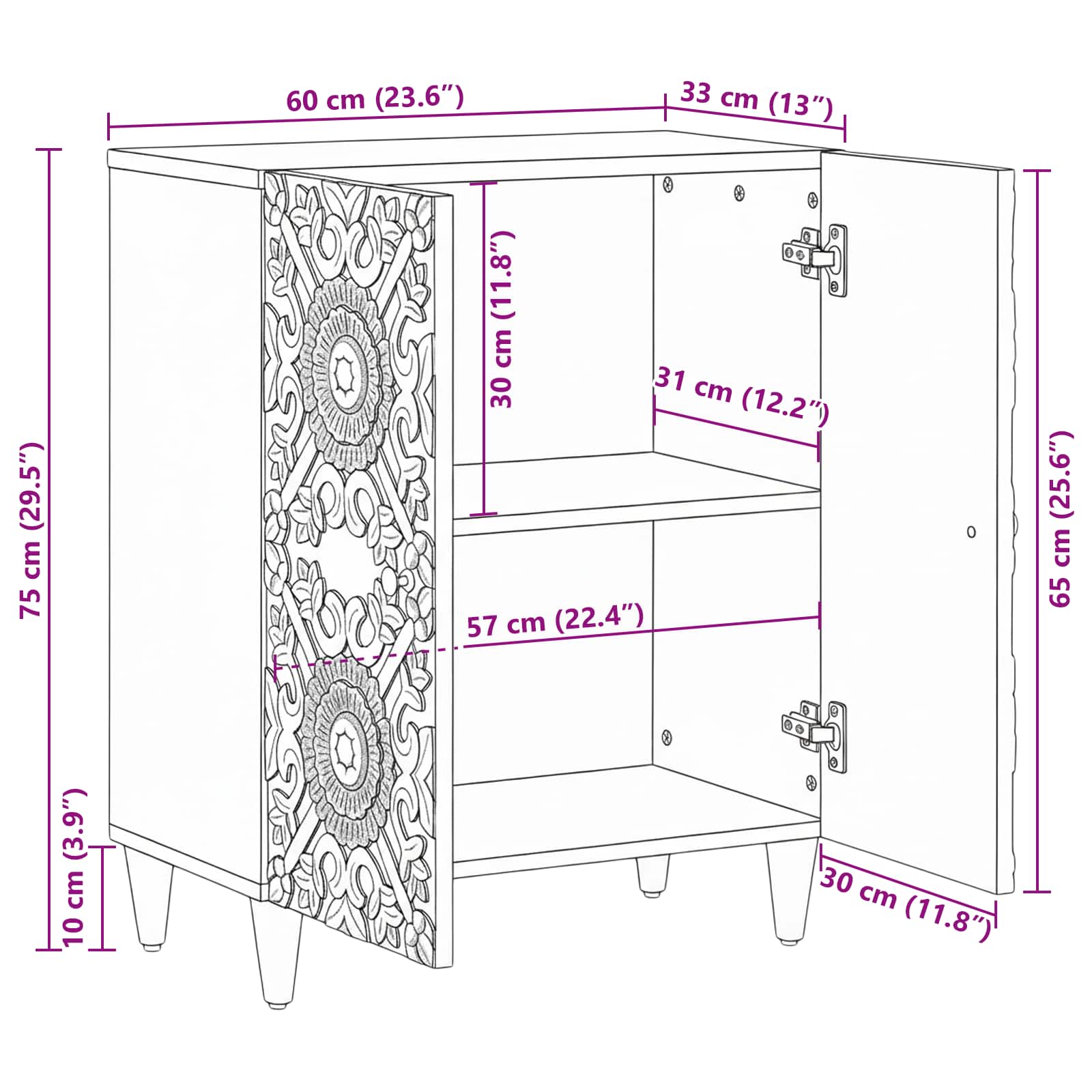 Aufbewahrungs-Sideboard Braun 60 x 33,5 x 75 cm
