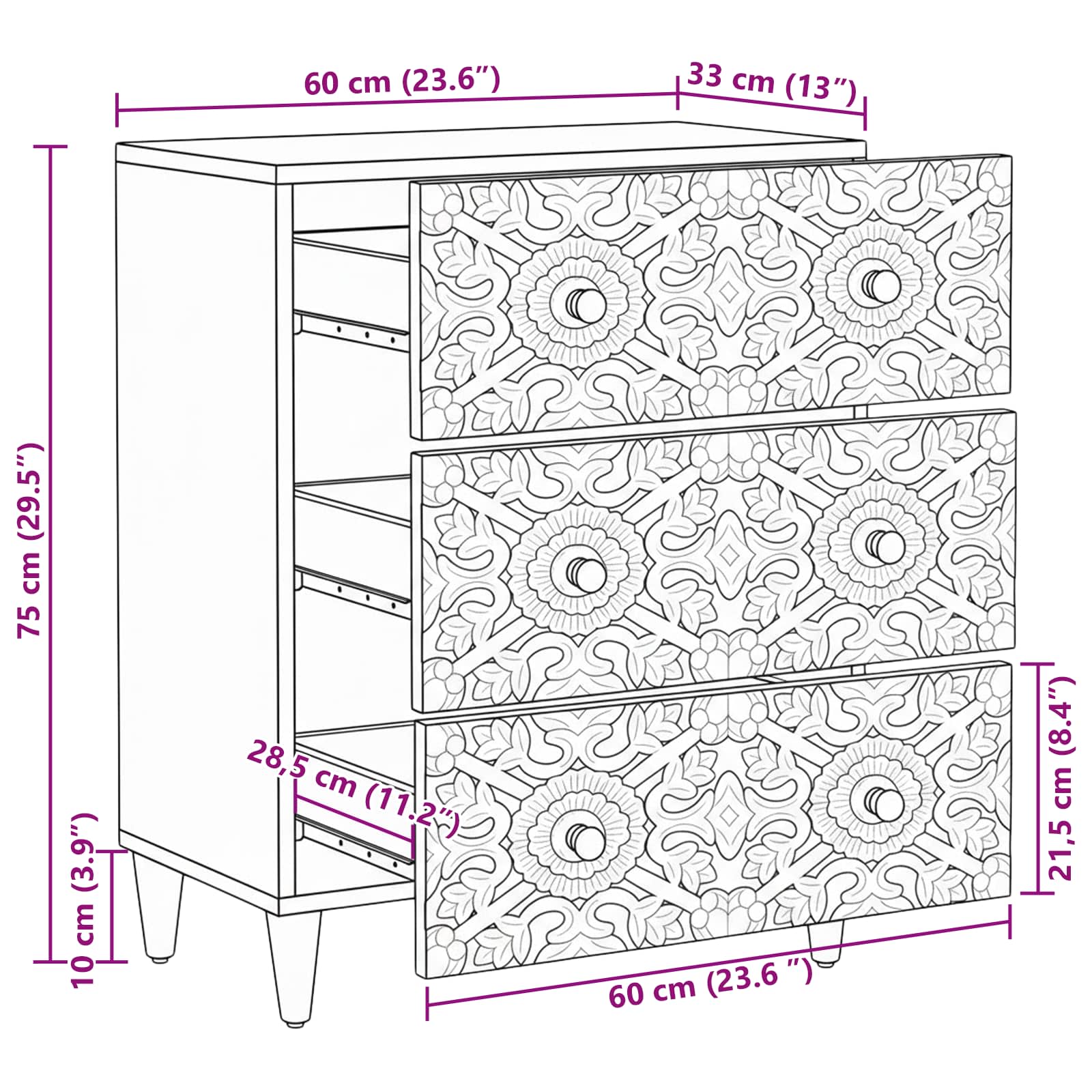 Aufbewahrungs-Sideboard Braun 60 x 33,5 x 75 cm