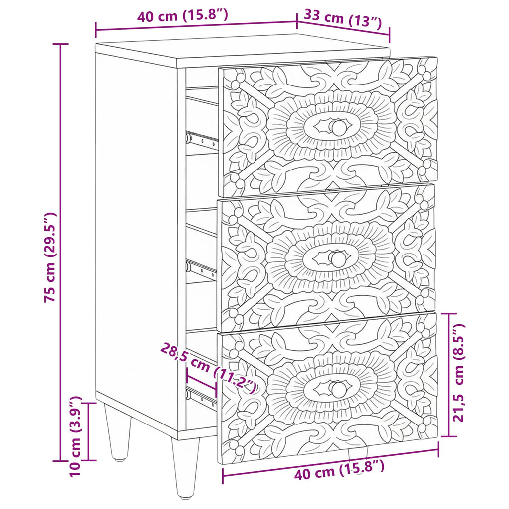 Sideboard mit Speicher Braun 40 x 33,5 x 75 cm Massivholz Mango