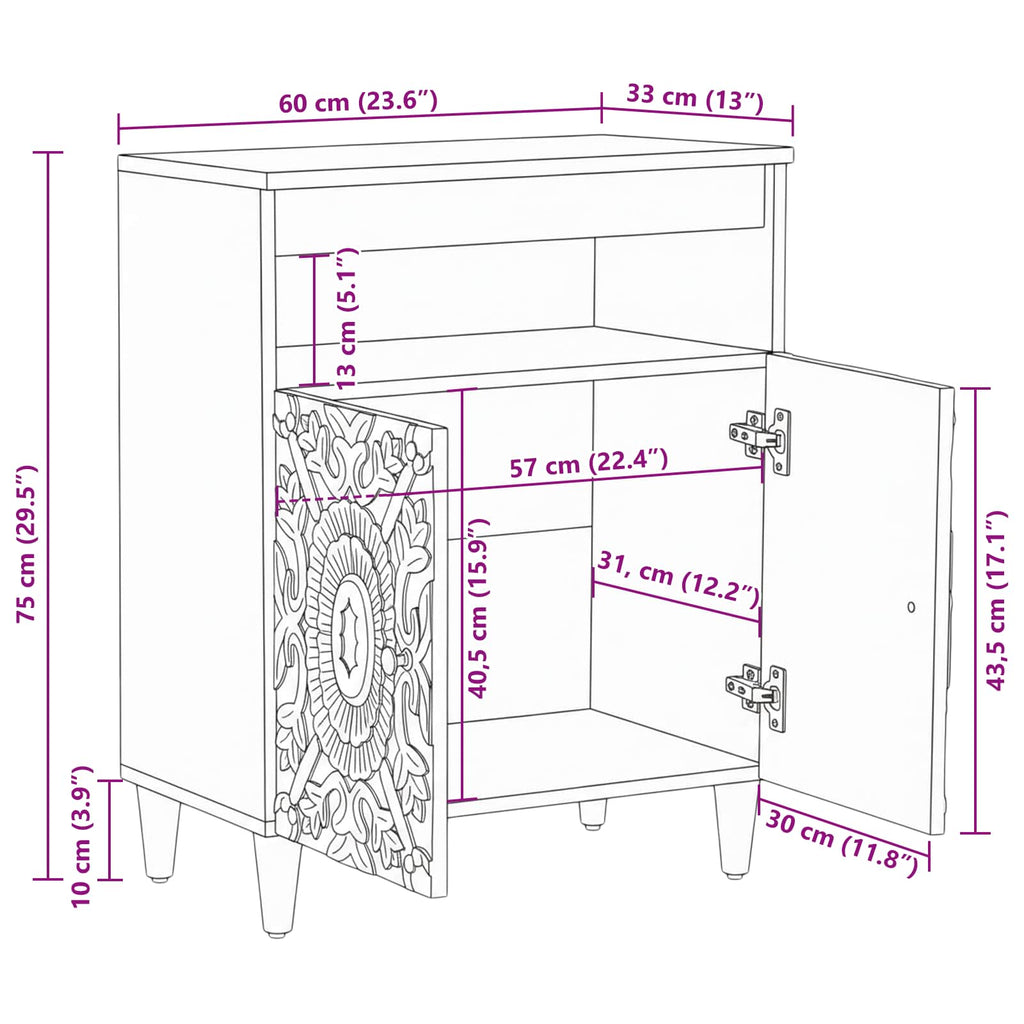 Sideboard mit Speicher Braun 60 x 33,5 x 75 cm Massivholz Mango