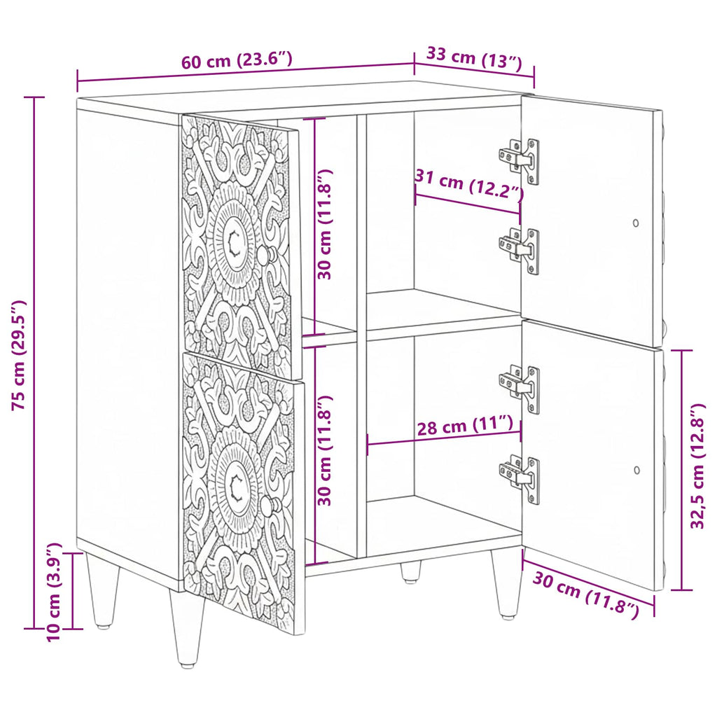 Sideboard mit Speicher Braun 60 x 33,5 x 75 cm Massivholz Mango