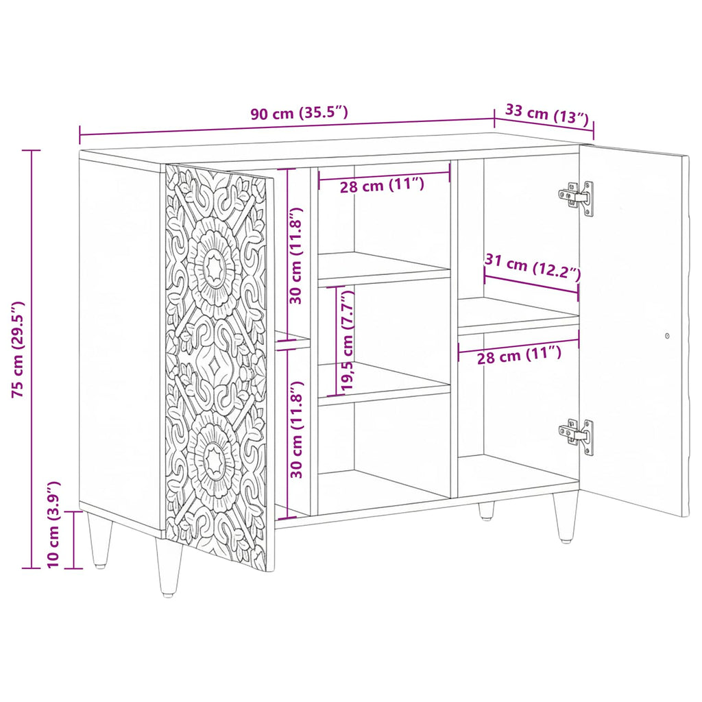Sideboard mit Regal Braun 90 x 33,5 x 75 cm Massivholz Mango