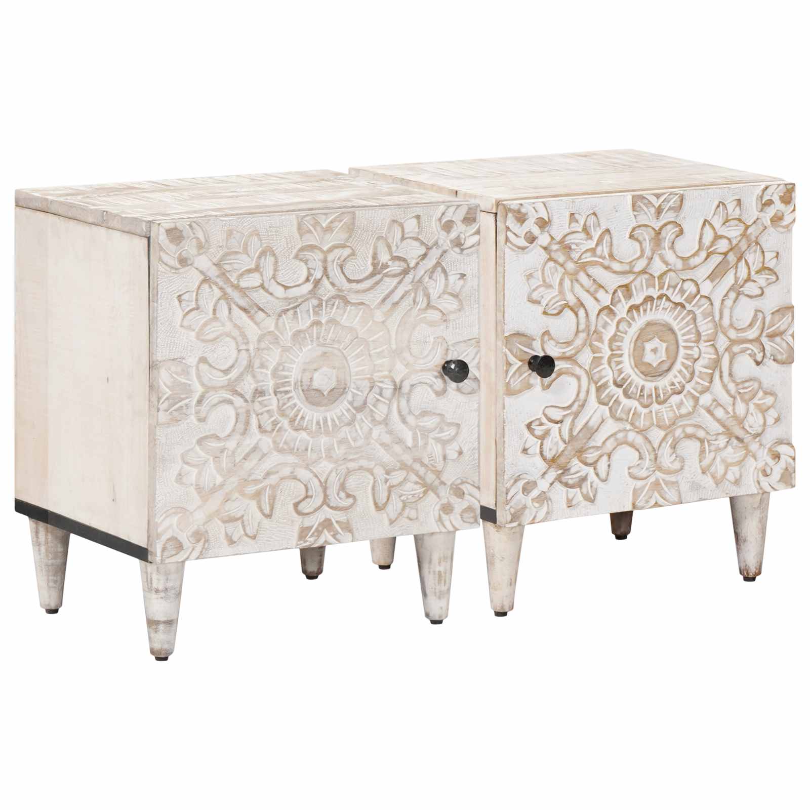 Nachttisch 2 pcs Weiß 40 x 33,5 x 46 cm Massivholz Mango