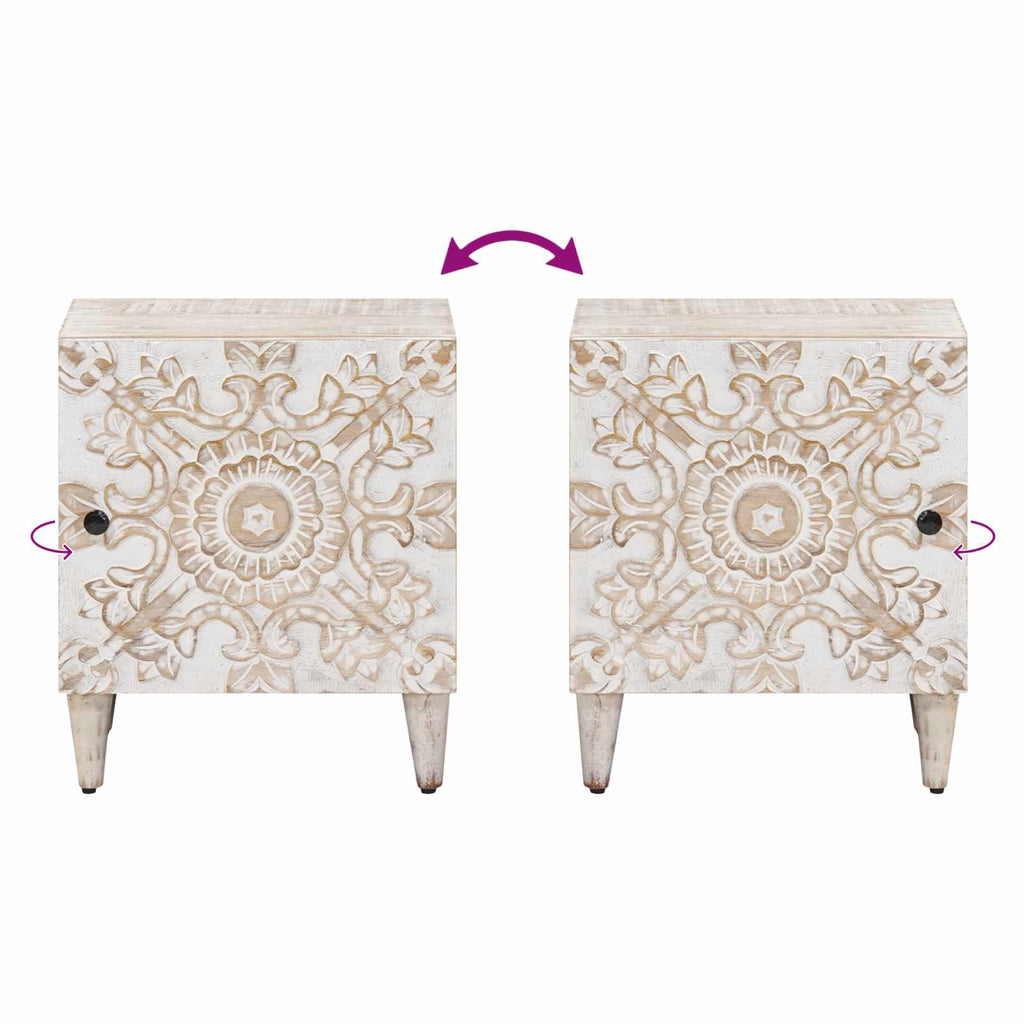 Nachttisch 2 pcs Weiß 40 x 33,5 x 46 cm Massivholz Mango