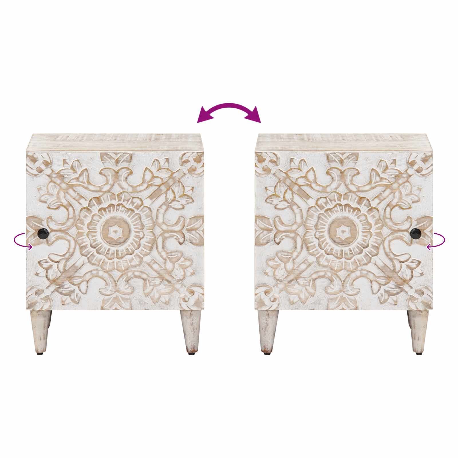 Nachttisch 2 pcs Weiß 40 x 33,5 x 46 cm Massivholz Mango