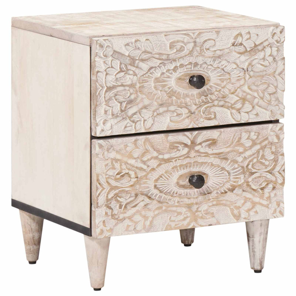 Nachttisch Weiß 40 x 33,5 x 46 cm Massivholz Mango