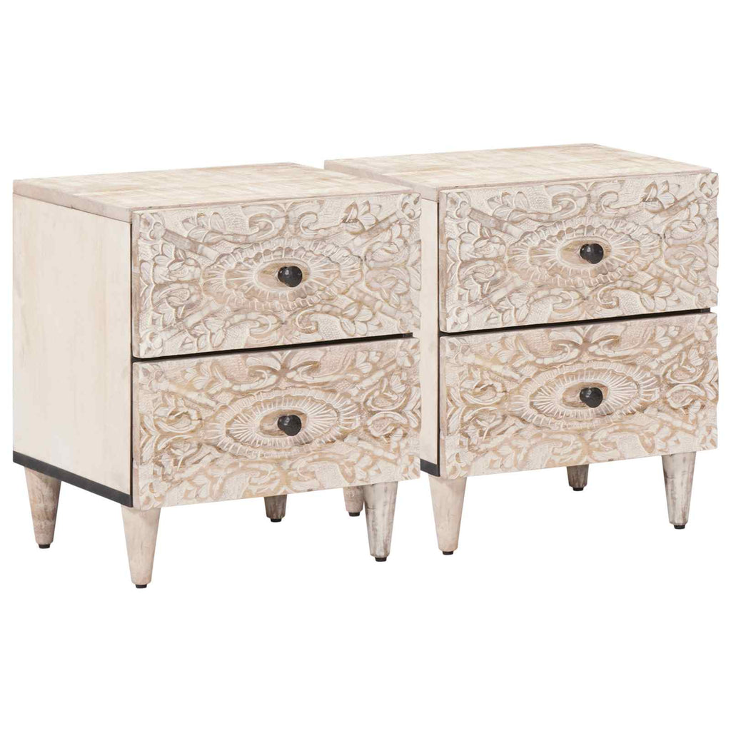 Nachttisch 2 pcs Weiß 40 x 33,5 x 46 cm Massivholz Mango
