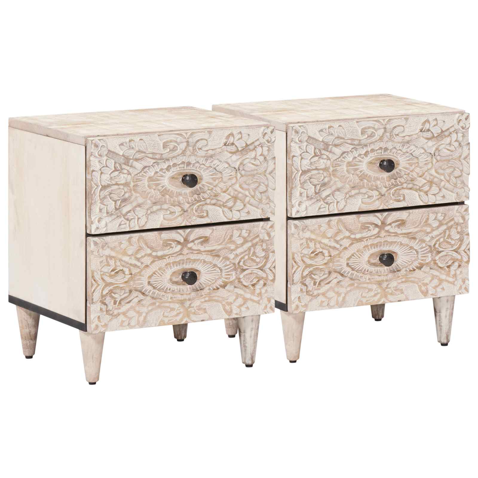 Nachttisch 2 pcs Weiß 40 x 33,5 x 46 cm Massivholz Mango