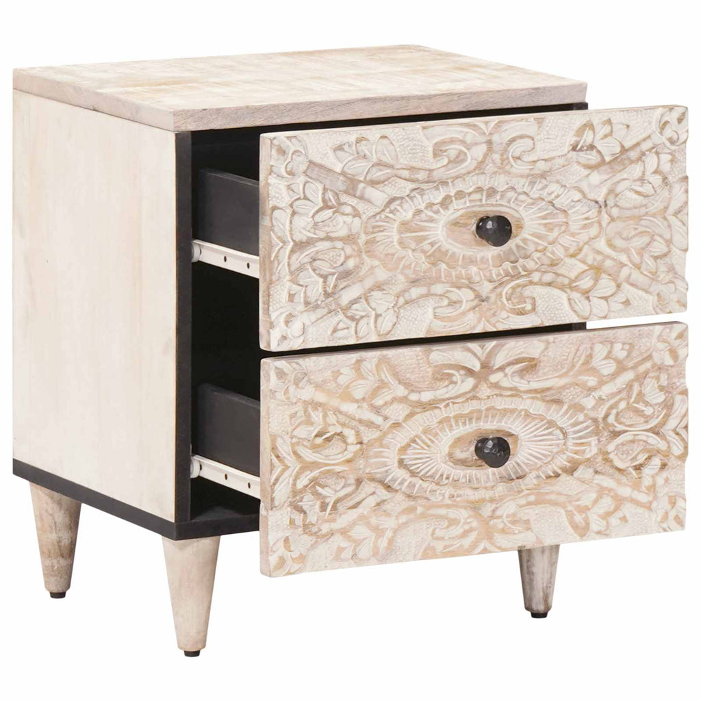 Nachttisch 2 pcs Weiß 40 x 33,5 x 46 cm Massivholz Mango