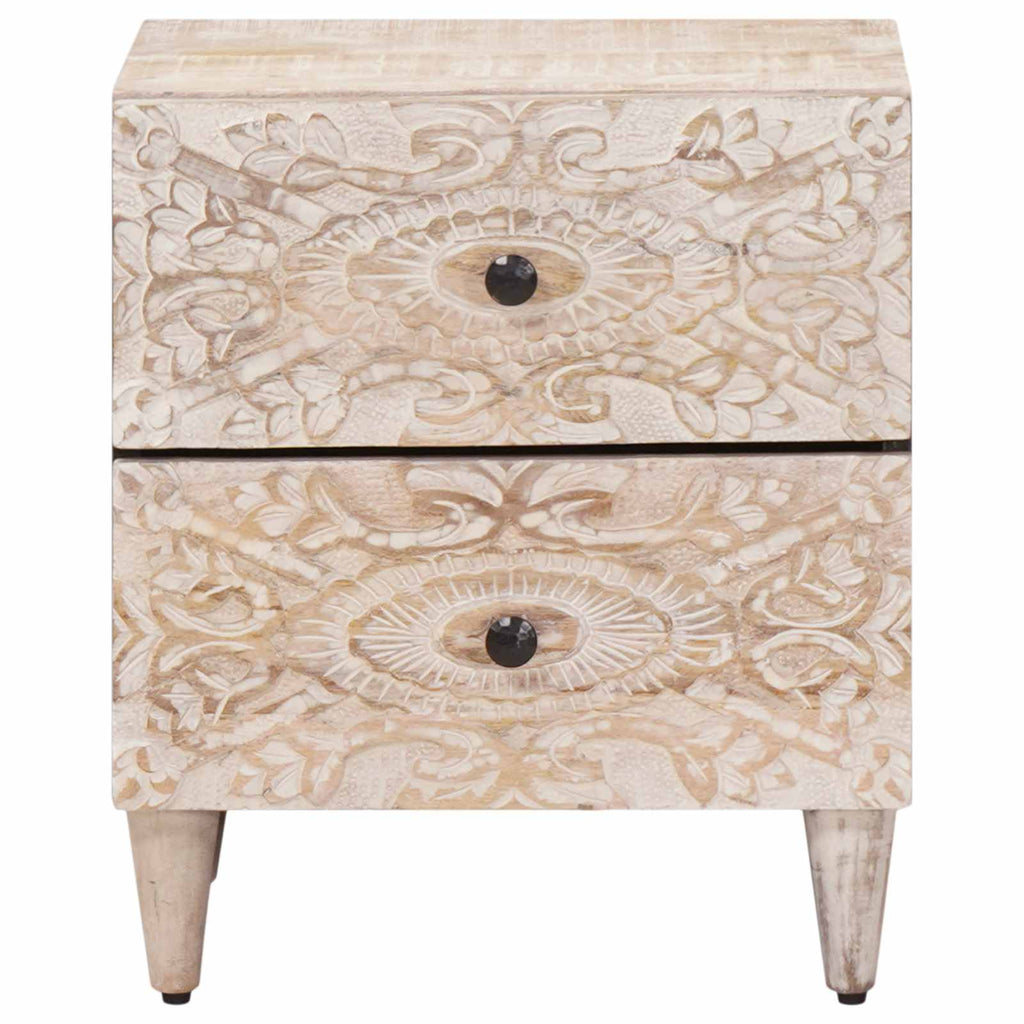 Nachttisch 2 pcs Weiß 40 x 33,5 x 46 cm Massivholz Mango