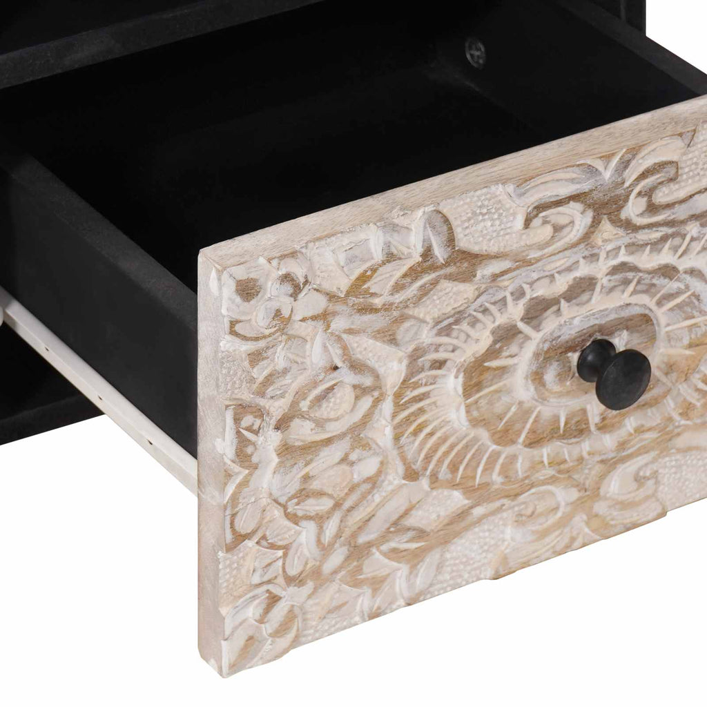 TV-Schränk mit Speicher Weiß 70 x 33,5 x 46 cm Massivholz Mango