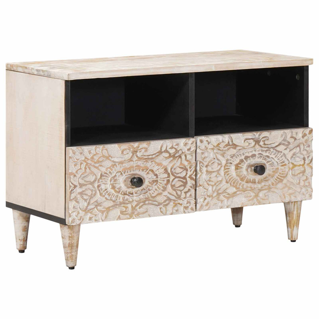 TV-Schränk mit Speicher Weiß 70 x 33,5 x 46 cm Massivholz Mango