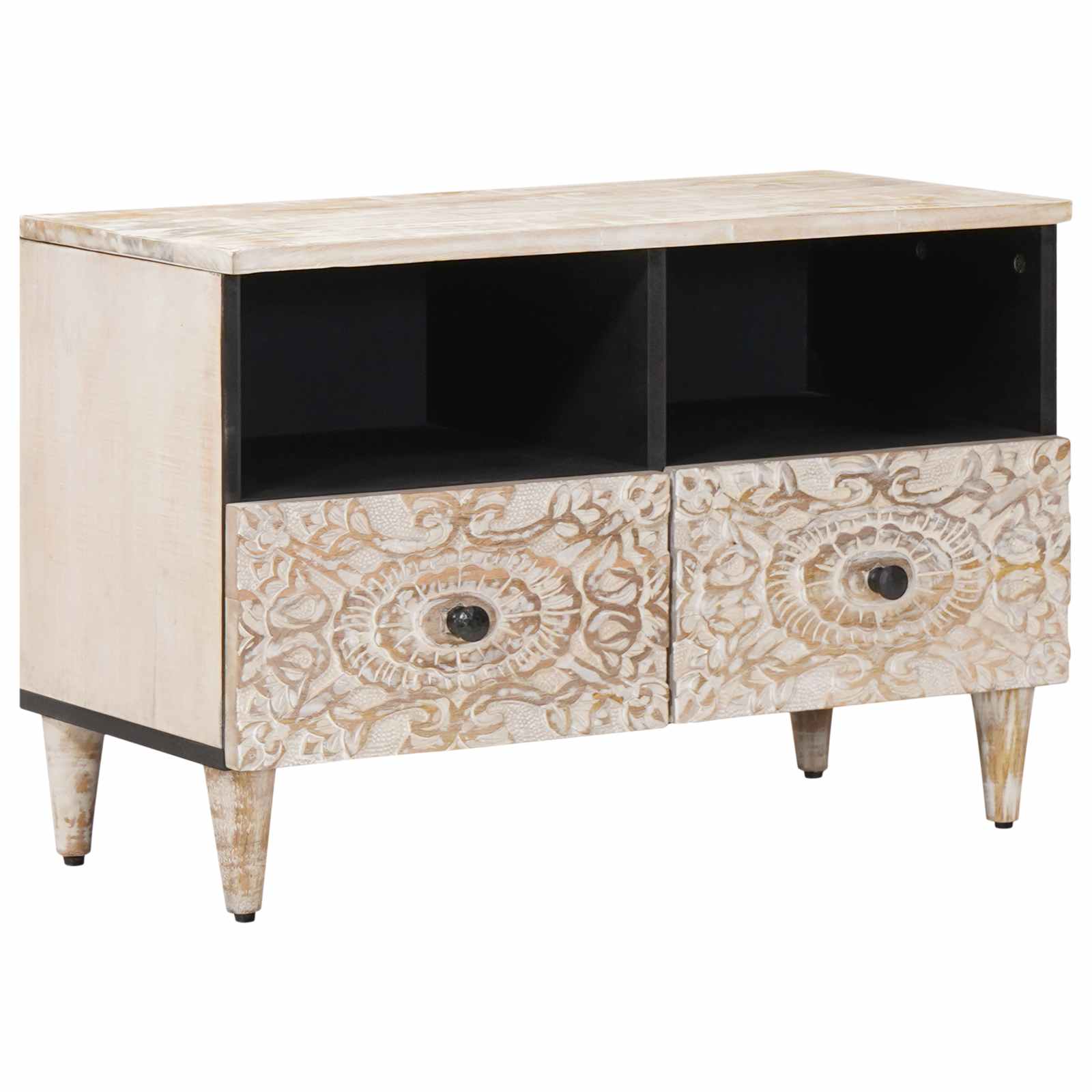 TV-Schränk mit Speicher Weiß 70 x 33,5 x 46 cm Massivholz Mango