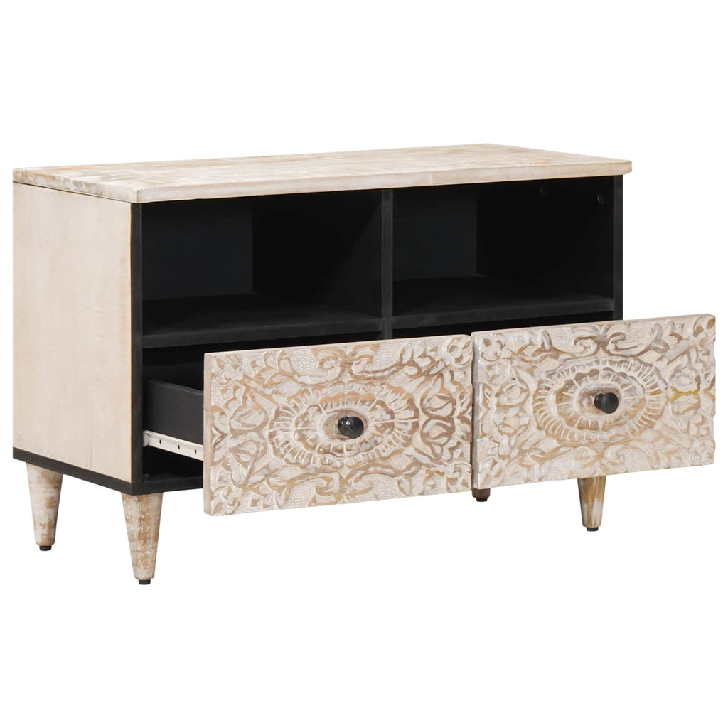 TV-Schränk mit Speicher Weiß 70 x 33,5 x 46 cm Massivholz Mango