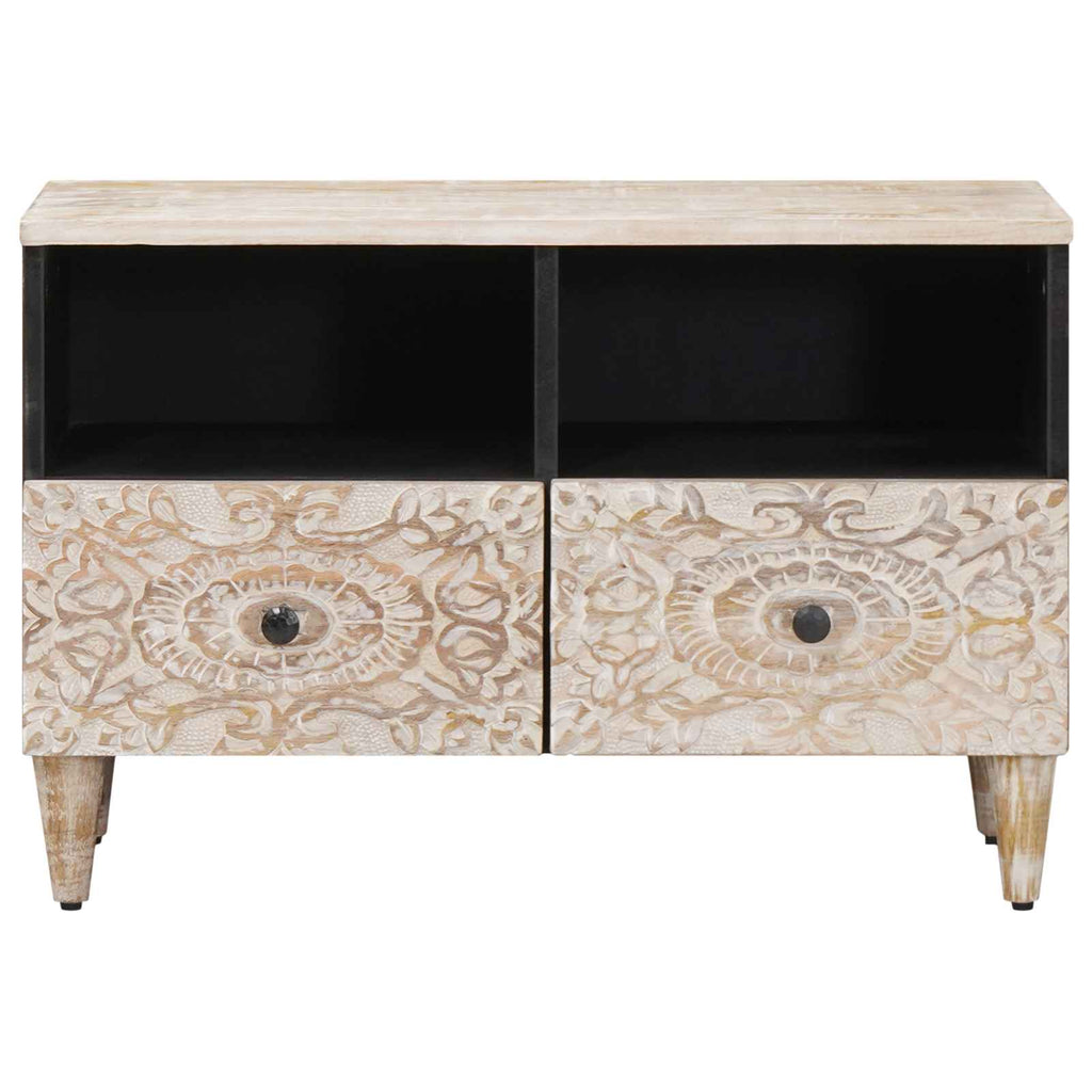TV-Schränk mit Speicher Weiß 70 x 33,5 x 46 cm Massivholz Mango
