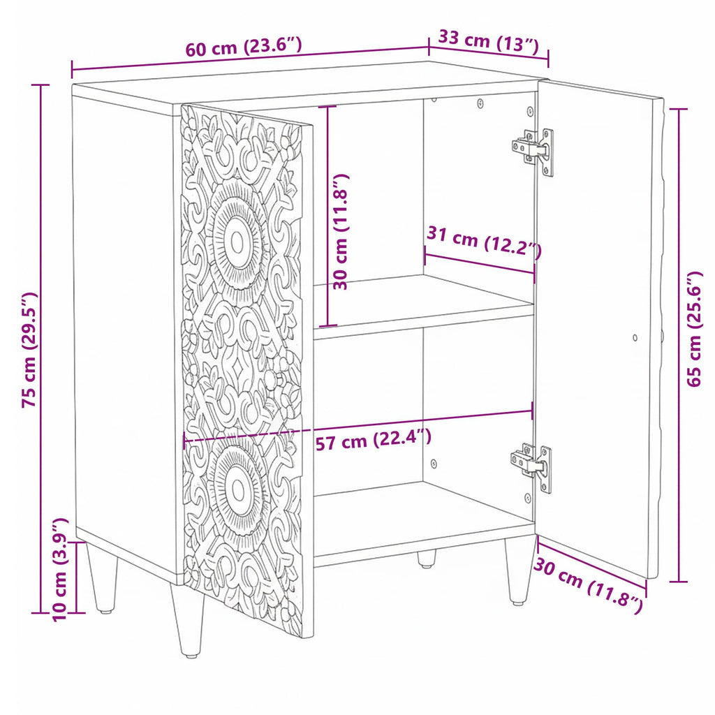 Aufbewahrungs-Sideboard Weiß 60 x 33,5 x 75 cm Massivholz Mango