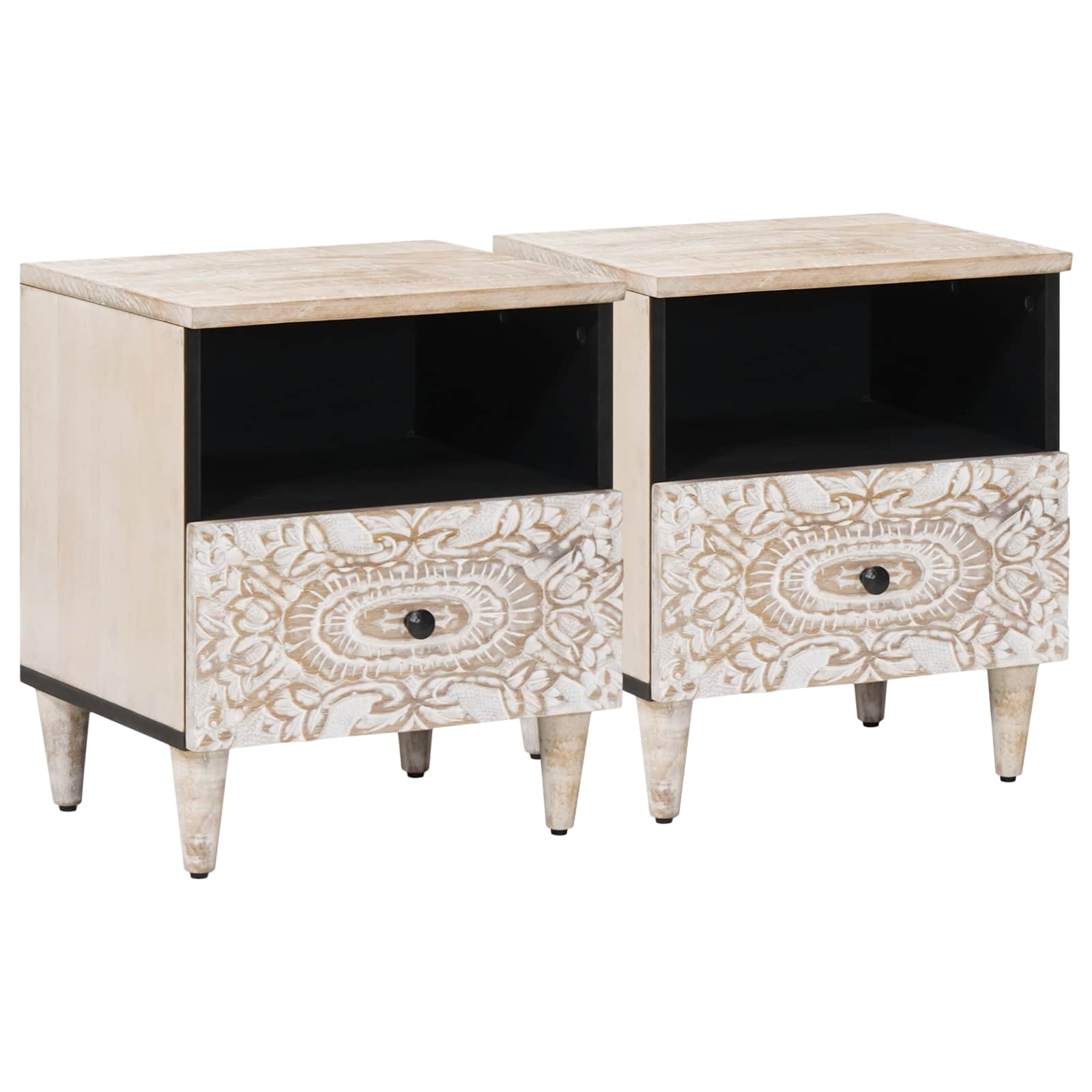 Bettkasten 2 pcs Weiß 40 x 33 x 46 cm Massivholz Mango
