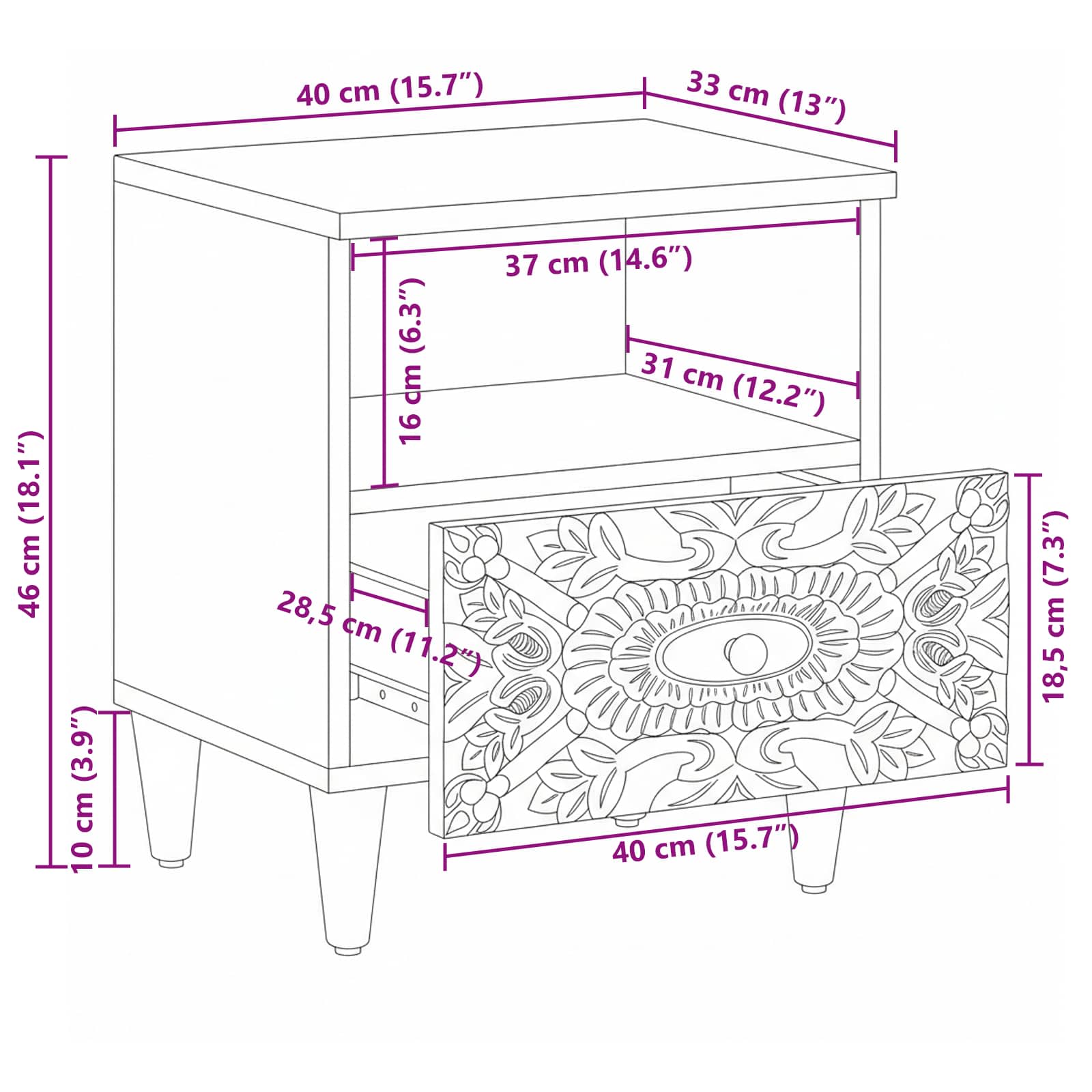 Bettkasten 2 pcs Weiß 40 x 33 x 46 cm Massivholz Mango