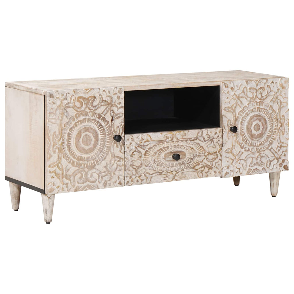 TV-Schränk mit Tür Weiß 105 x 33,5 x 46 cm Massivholz Mango