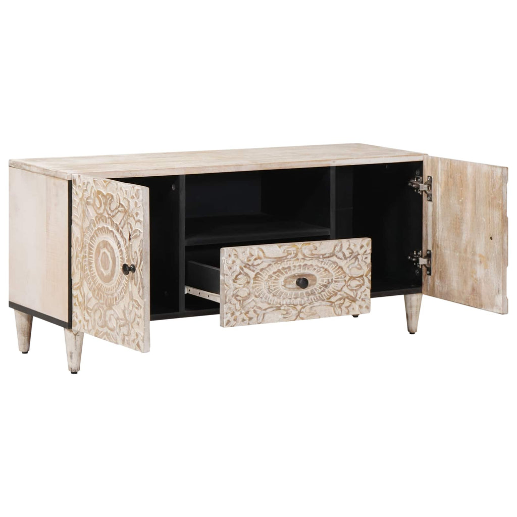 TV-Schränk mit Tür Weiß 105 x 33,5 x 46 cm Massivholz Mango
