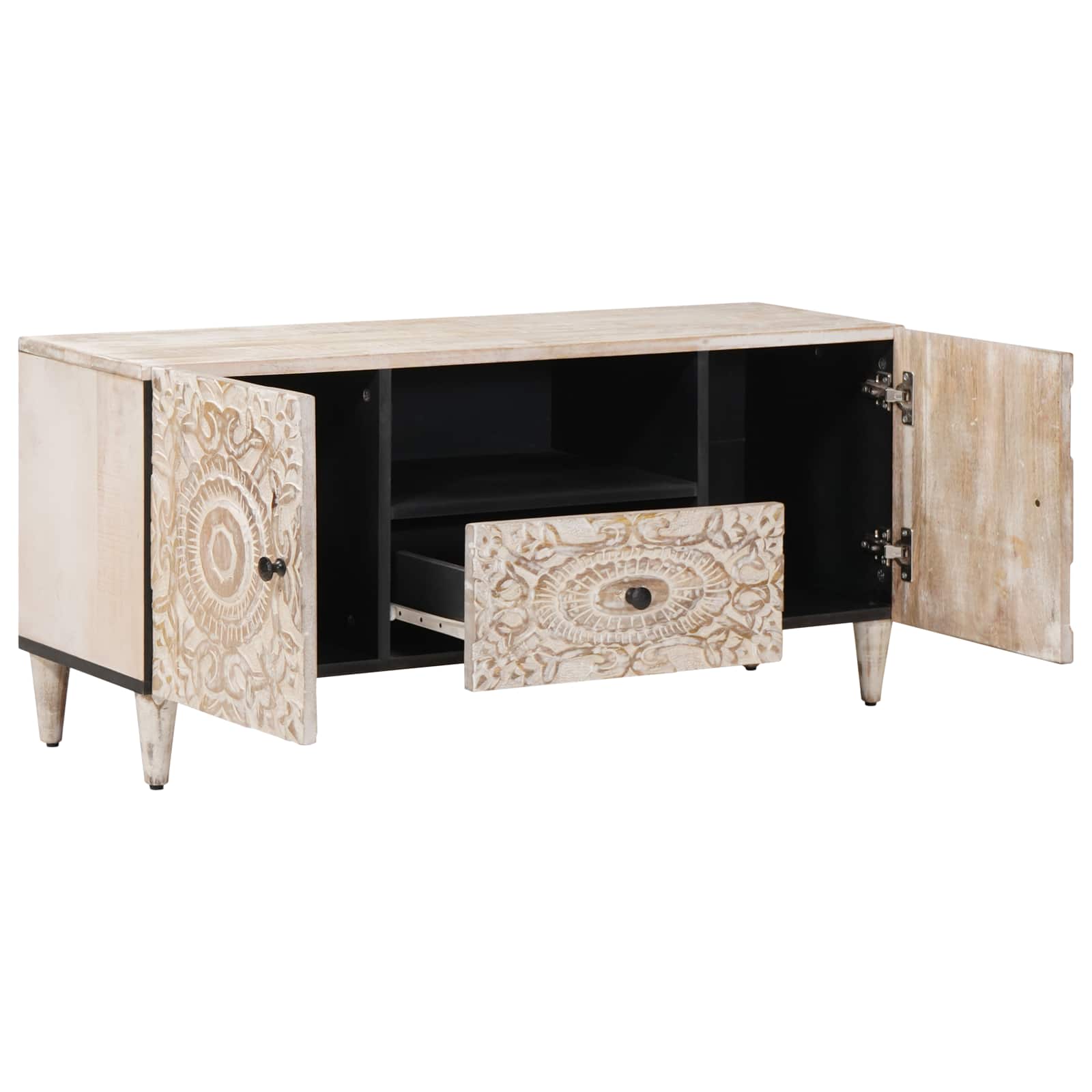 TV-Schränk mit Tür Weiß 105 x 33,5 x 46 cm Massivholz Mango