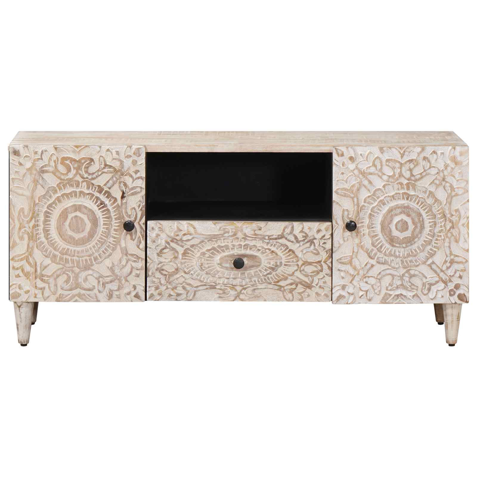 TV-Schränk mit Tür Weiß 105 x 33,5 x 46 cm Massivholz Mango
