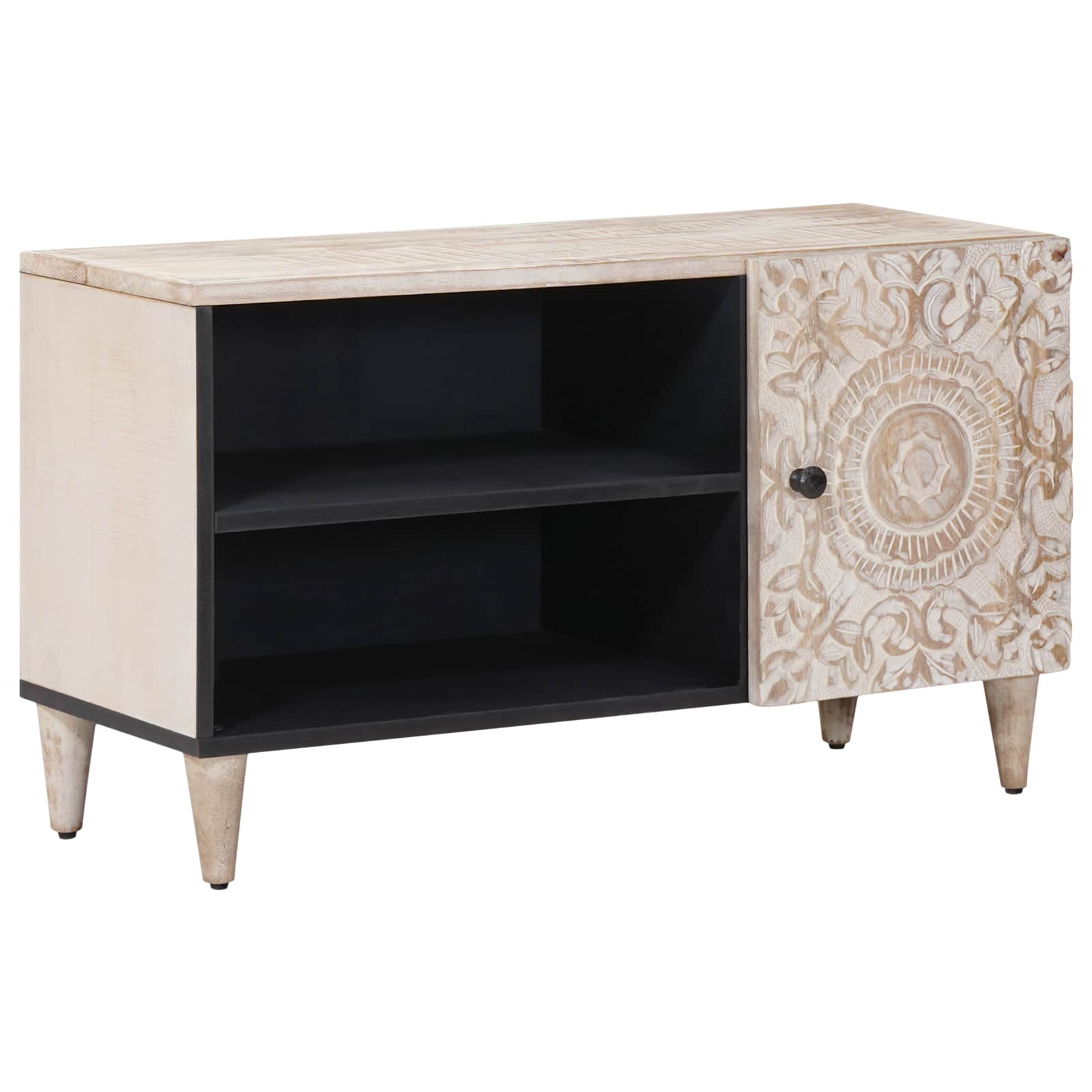 TV-Schränk mit Regal Weiß 80 x 31,5 x 46 cm Massivholz Mango