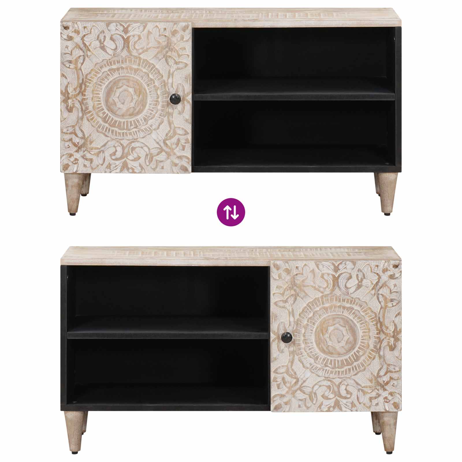 TV-Schränk mit Regal Weiß 80 x 31,5 x 46 cm Massivholz Mango