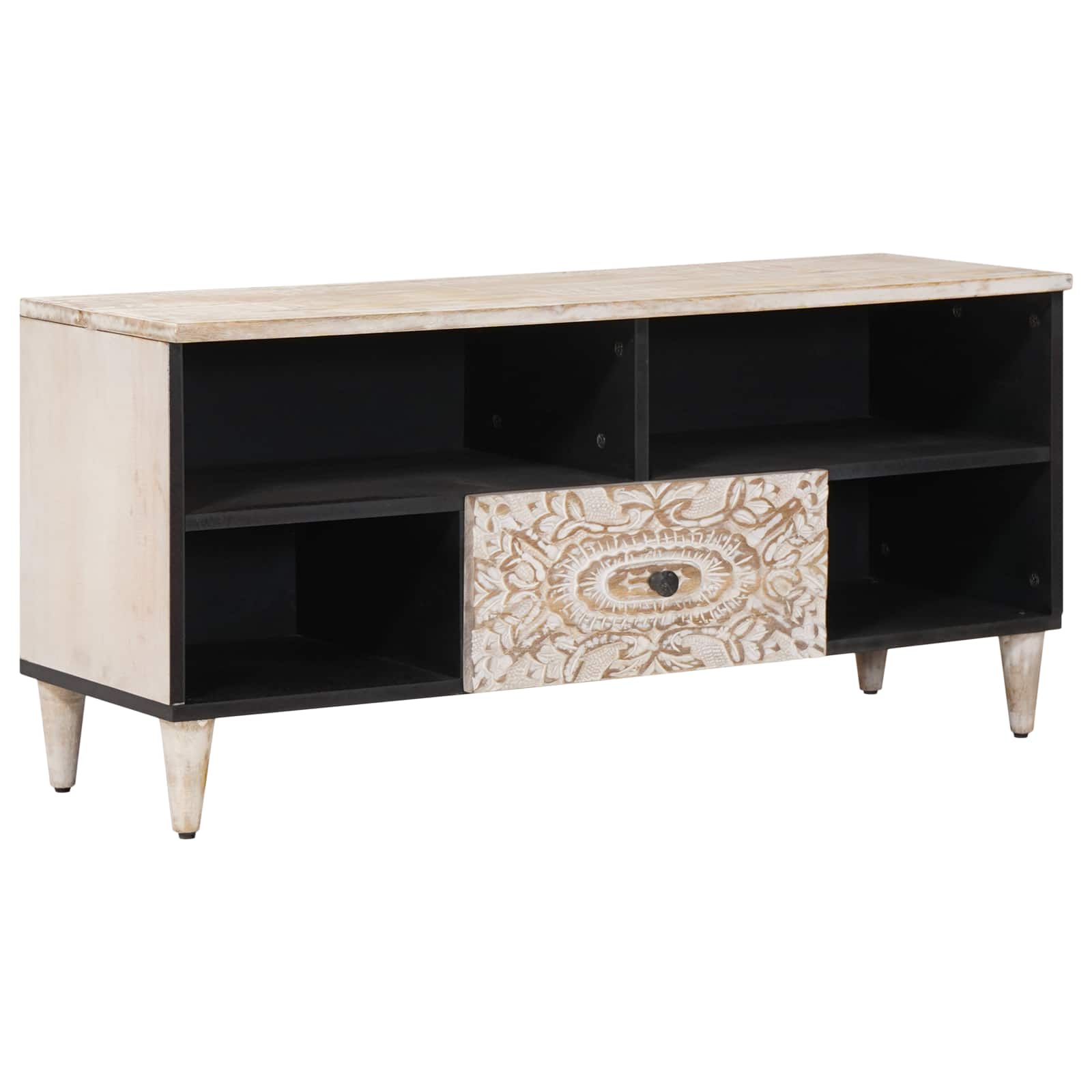 TV-Schränk mit Regal Weiß 100 x 33,5 x 46 cm Massivholz Mango